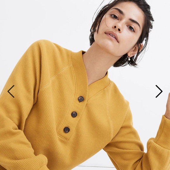 MWL Textured Waffle V-Neck Henley Sweatshirt Golden Heather - Picture 3 of 6